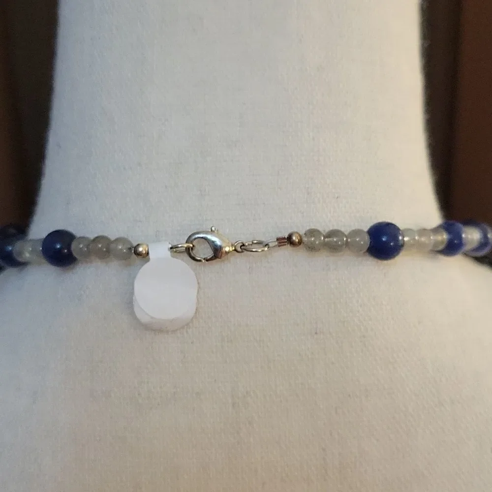 HANDMADE Labrodite Cat's Eye Lampwork Focal Beaded Princess Necklace